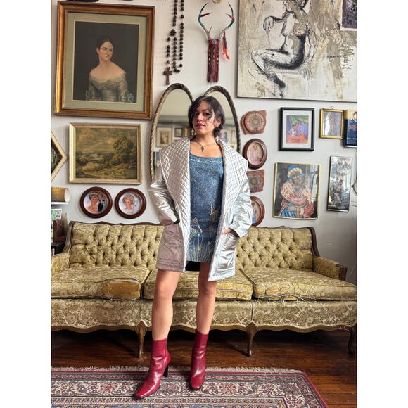 80s Vintage Maurada Silver Quilted Collar Jacket Size S - Picture 6 of 12